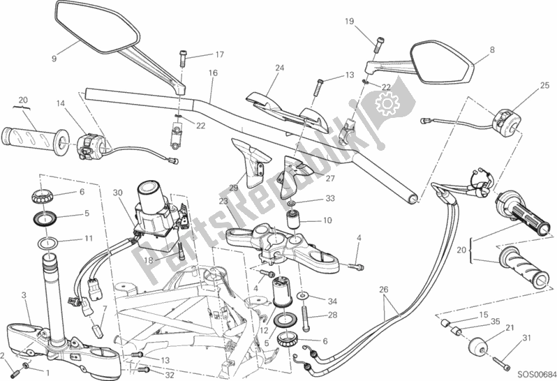 All parts for the Handlebar of the Ducati Diavel USA 1200 2012